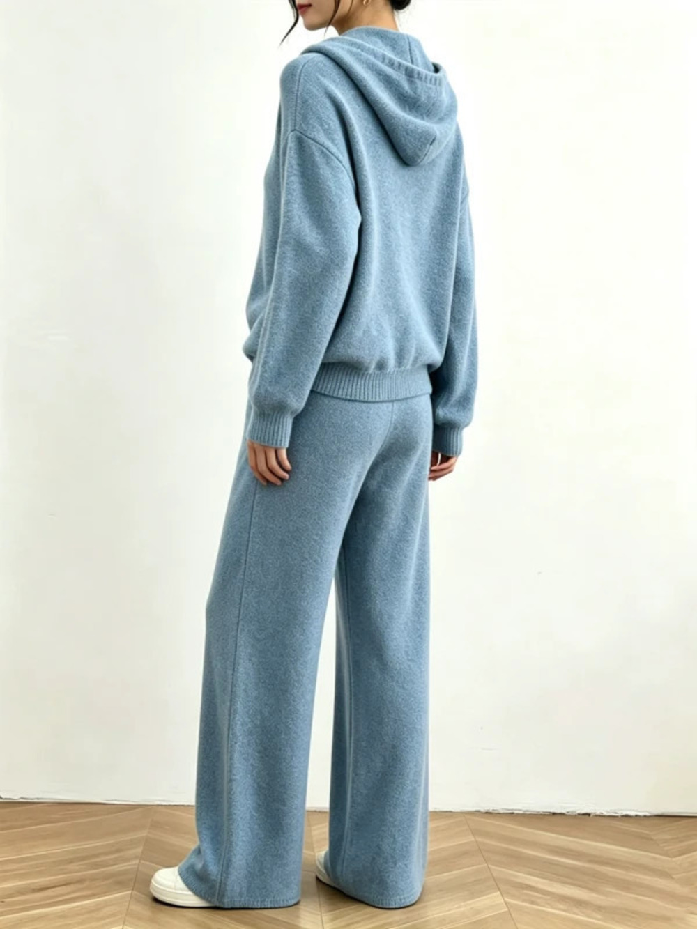 ZARA Womens Longsleeve Knit 2 Piece Set Solid Hoodie Loose Wide Leg Pants